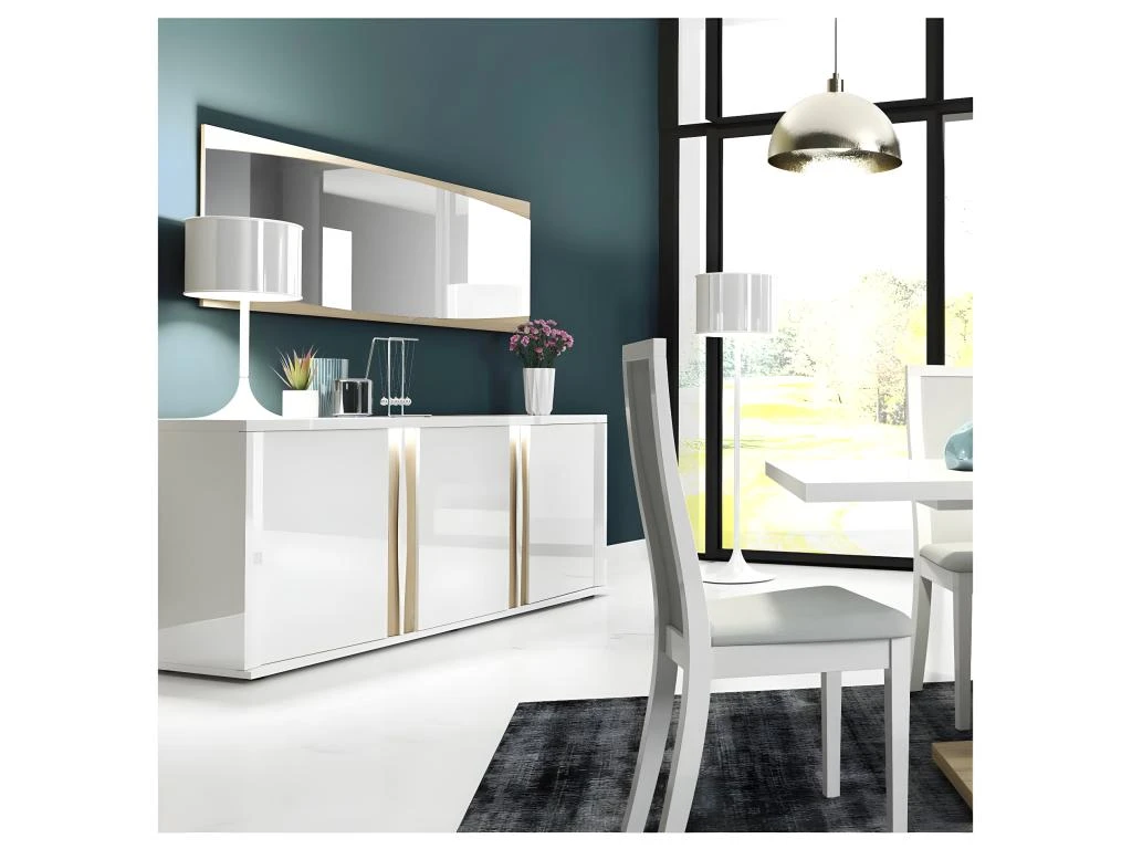Buffet 3 Portes Blanc Laqué/ Chêne Doré - STAIN 1 Buffet 3 Portes Blanc Laqué/ Chêne Doré - STAIN
