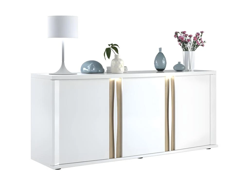 Buffet 3 Portes Blanc Laqué/ Chêne Doré - STAIN 2 Buffet 3 Portes Blanc Laqué/ Chêne Doré - STAIN – Image 2