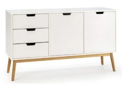 Buffet Baku 3 Tiroir Y 2 Porte Blanc, Pin Massif, Longueur 140 Cm