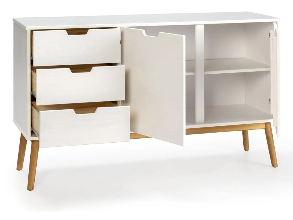 Buffet Baku 3 Tiroir Y 2 Porte Blanc, Pin Massif, Longueur 140 Cm 2 Buffet Baku 3 Tiroir Y 2 Porte Blanc, Pin Massif, Longueur 140 Cm – Image 2