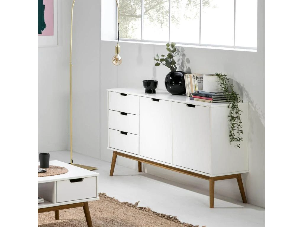Buffet Baku 3 Tiroir Y 2 Porte Blanc, Pin Massif, Longueur 140 Cm 5 Buffet Baku 3 Tiroir Y 2 Porte Blanc, Pin Massif, Longueur 140 Cm – Image 5