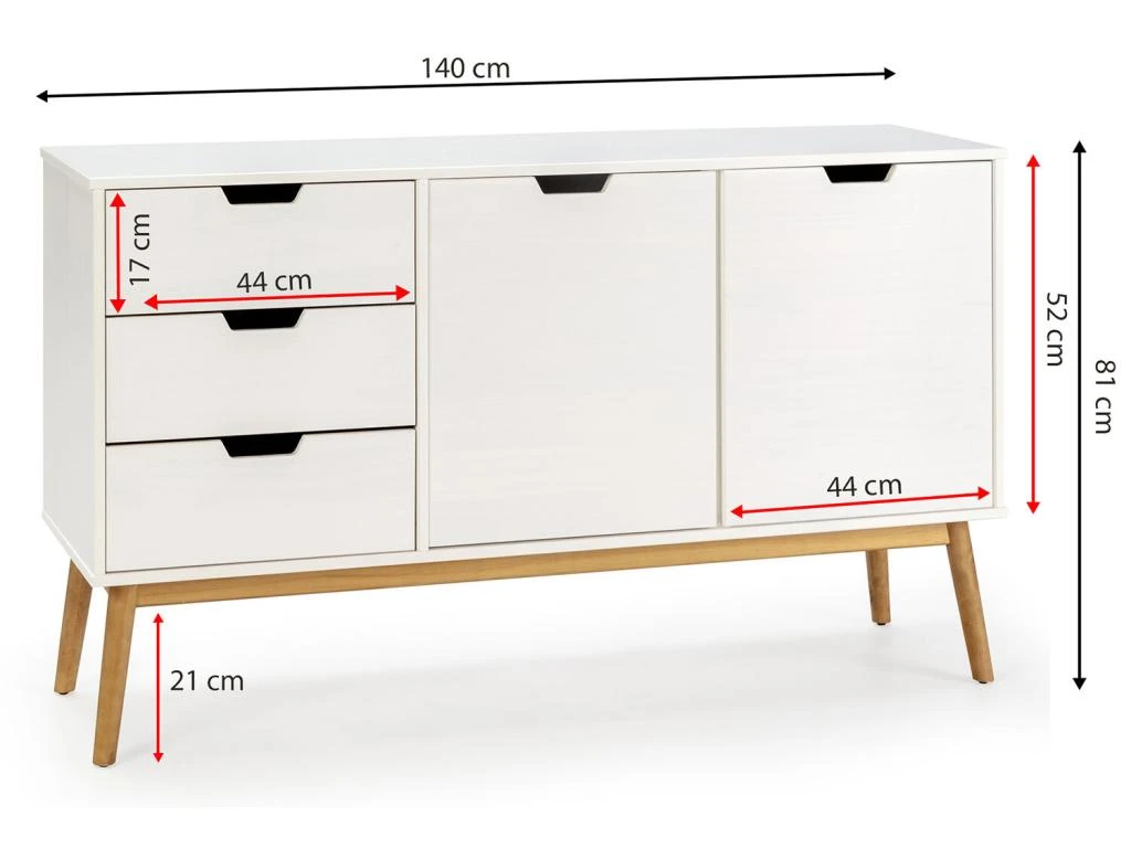 Buffet Baku 3 Tiroir Y 2 Porte Blanc, Pin Massif, Longueur 140 Cm 6 Buffet Baku 3 Tiroir Y 2 Porte Blanc, Pin Massif, Longueur 140 Cm – Image 6