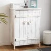 Meuble D'appoint Bahut 2 Ports Bois Blanc Shabby 70x51x30