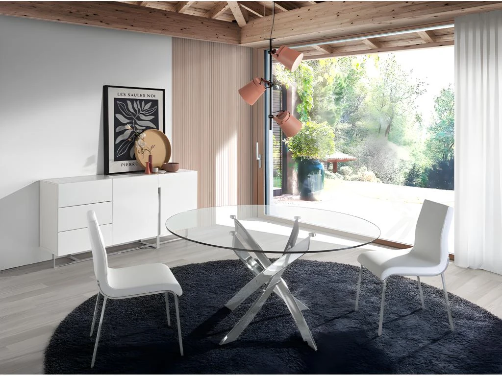 Buffet En Bois Blanc Et Acier Chromé 3051 ANGEL CERDA 4 Buffet En Bois Blanc Et Acier Chromé 3051 ANGEL CERDA – Image 4