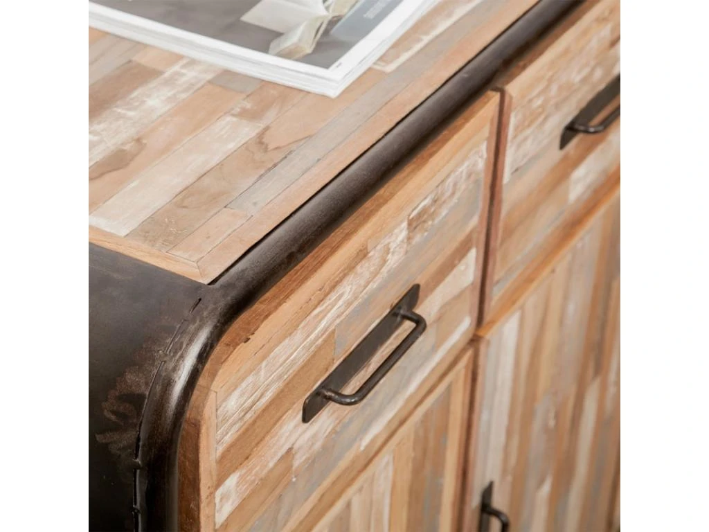 Buffet 4 Portes En Teck Industriel "Fusion" 140cm Naturel 5 Buffet 4 Portes En Teck Industriel "Fusion" 140cm Naturel – Image 5