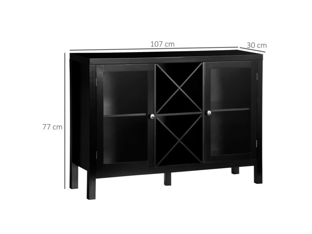 Buffet Meuble De Rangement Vitré BONNIE Noir 3 Buffet Meuble De Rangement Vitré BONNIE Noir – Image 3