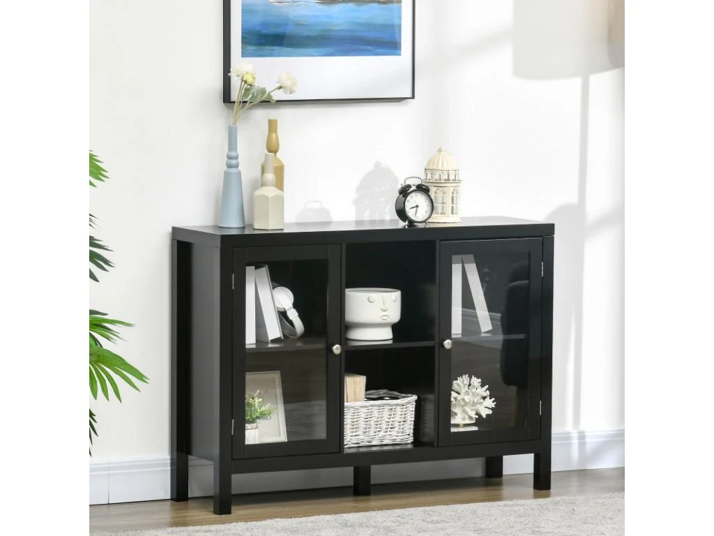 Buffet Meuble De Rangement Vitré BONNIE Noir 4 Buffet Meuble De Rangement Vitré BONNIE Noir – Image 4