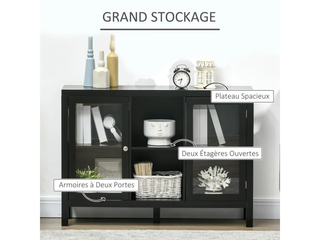 Buffet Meuble De Rangement Vitré BONNIE Noir 5 Buffet Meuble De Rangement Vitré BONNIE Noir – Image 5