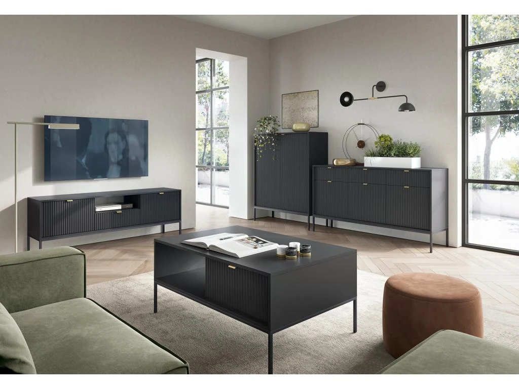 Buffet Haut Avec 2 Portes - Noir - LIOUBA De Pascal MORABITO 5 Buffet Haut Avec 2 Portes - Noir - LIOUBA De Pascal MORABITO – Image 5