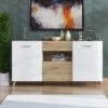 Buffet Avec 3 Portes, 1 Tiroir Et 1 Niche En MDF - Naturel Clair Et Blanc - EZGI