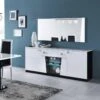 Buffet 4 Portes Laqué Blanc Et Noir Brillant à Leds - LASINA - L 190 X L 47 X H 81 Cm