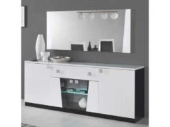 Buffet 4 Portes Laqué Blanc Et Noir Brillant à Leds - LASINA - L 190 X L 47 X H 81 Cm -Mobilier De Restaurant buffet 19720531