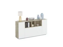 Buffet 3 Portes Blanc/Chêne - ARTICA - L 150 X L 41 X H 76 Cm