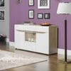 Buffet 3 Portes Blanc/Chêne à LED - ONIEL - L 150 X L 40.5 X H 85 Cm
