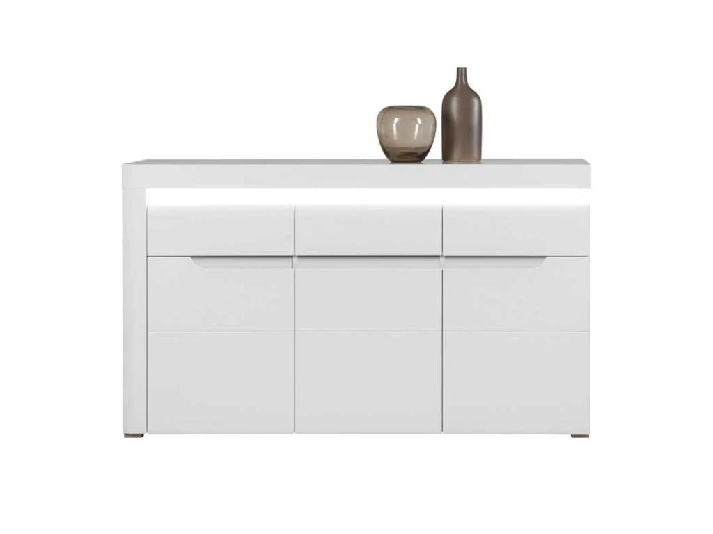 Buffet 3 Portes 1 Tiroir Blanc Brillant à LED - KIELE - L 152 X L 39 X H 89 Cm 1 Buffet 3 Portes 1 Tiroir Blanc Brillant à LED - KIELE - L 152 X L 39 X H 89 Cm