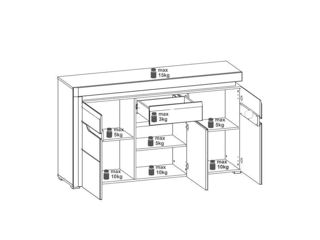 Buffet 3 Portes 1 Tiroir Blanc Brillant à LED - KIELE - L 152 X L 39 X H 89 Cm 2 Buffet 3 Portes 1 Tiroir Blanc Brillant à LED - KIELE - L 152 X L 39 X H 89 Cm – Image 2
