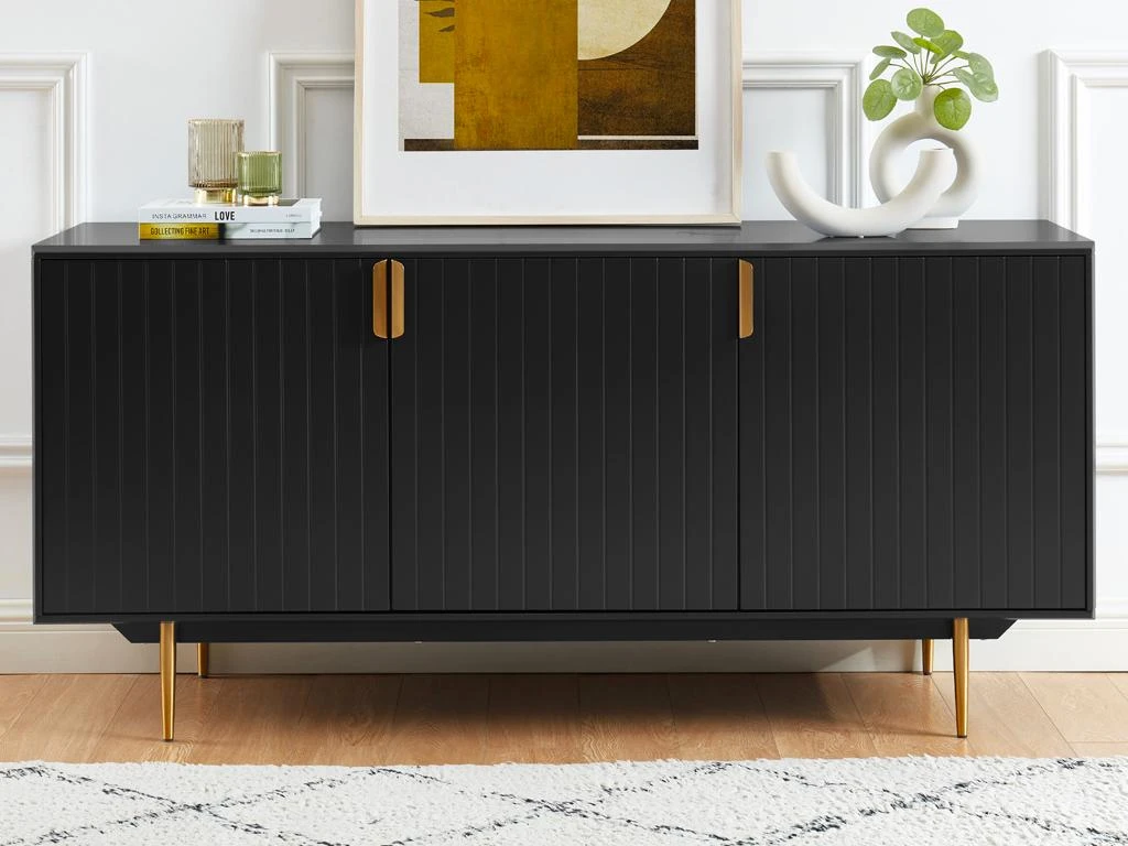 Buffet - 3 Portes - MDF Et Métal - Coloris : Noir Et Doré - LIKANA 2 Buffet - 3 Portes - MDF Et Métal - Coloris : Noir Et Doré - LIKANA – Image 2