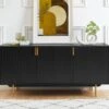Buffet - 3 Portes - MDF Et Métal - Coloris : Noir Et Doré - LIKANA