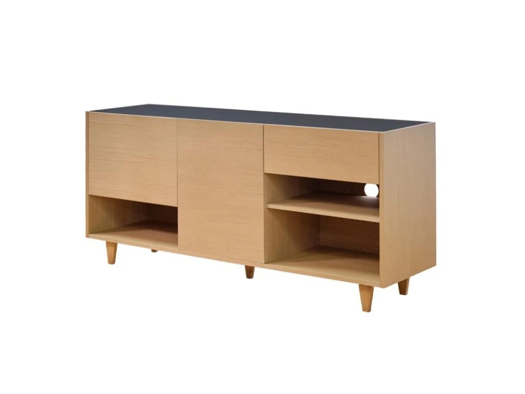 Buffet 165 Cm Décor Chêne Clair Avec Plateau Verre Fumé - MADDE 6862 1 Buffet 165 Cm Décor Chêne Clair Avec Plateau Verre Fumé - MADDE 6862