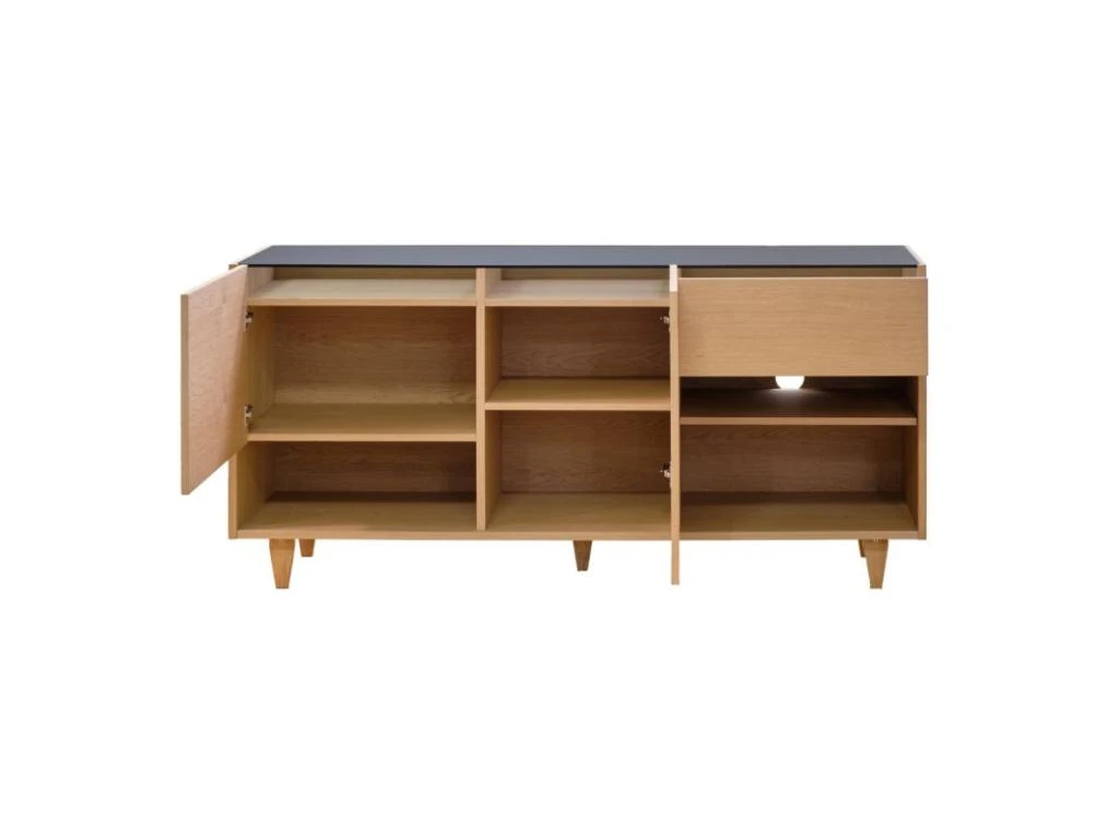 Buffet 165 Cm Décor Chêne Clair Avec Plateau Verre Fumé - MADDE 6862 3 Buffet 165 Cm Décor Chêne Clair Avec Plateau Verre Fumé - MADDE 6862 – Image 3