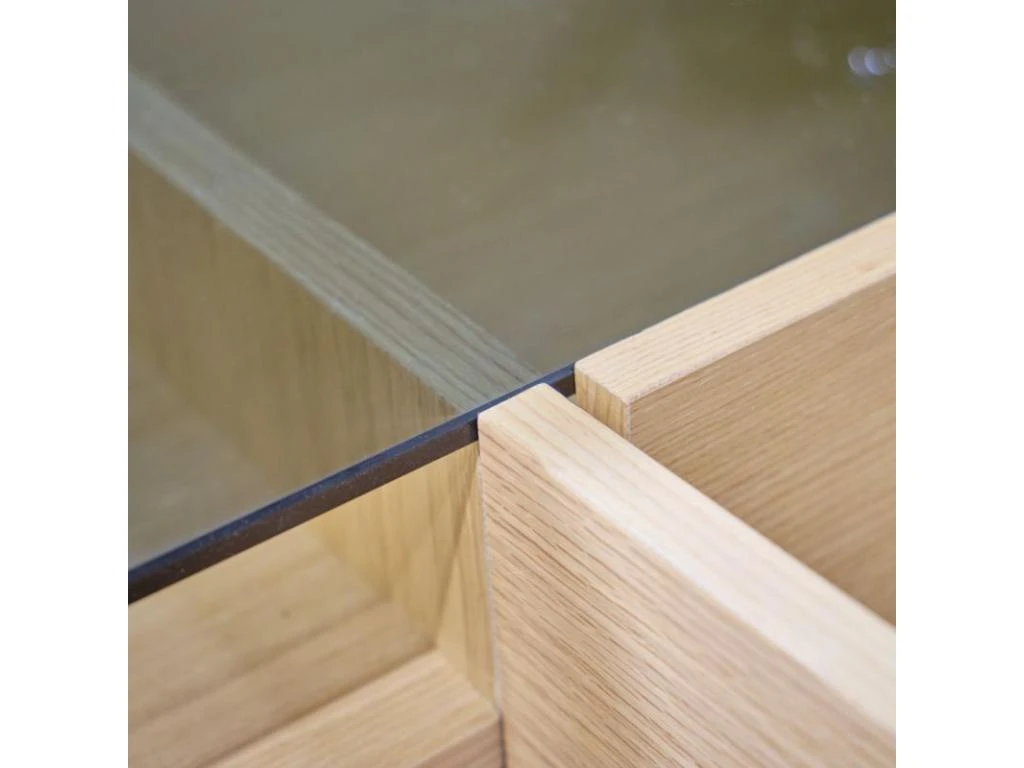 Buffet 165 Cm Décor Chêne Clair Avec Plateau Verre Fumé - MADDE 6862 4 Buffet 165 Cm Décor Chêne Clair Avec Plateau Verre Fumé - MADDE 6862 – Image 4