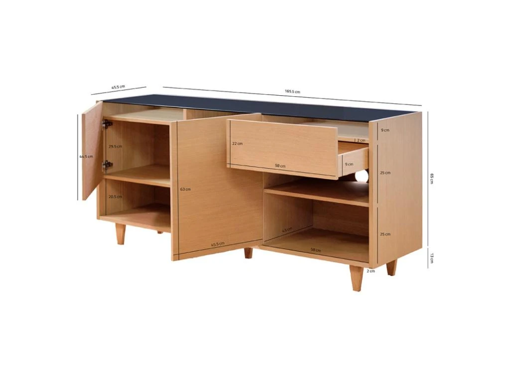 Buffet 165 Cm Décor Chêne Clair Avec Plateau Verre Fumé - MADDE 6862 5 Buffet 165 Cm Décor Chêne Clair Avec Plateau Verre Fumé - MADDE 6862 – Image 5