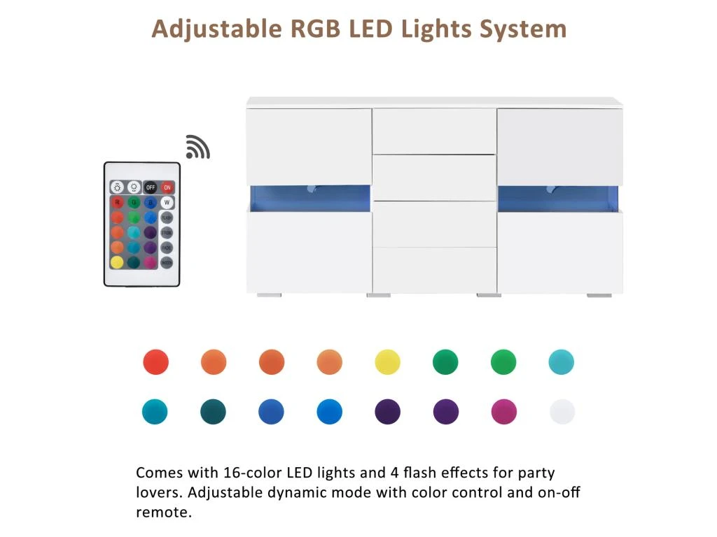 Buffet De Rangement Avec 16 Couleurs LED Pour Salon - Blanc 4 Buffet De Rangement Avec 16 Couleurs LED Pour Salon - Blanc – Image 4