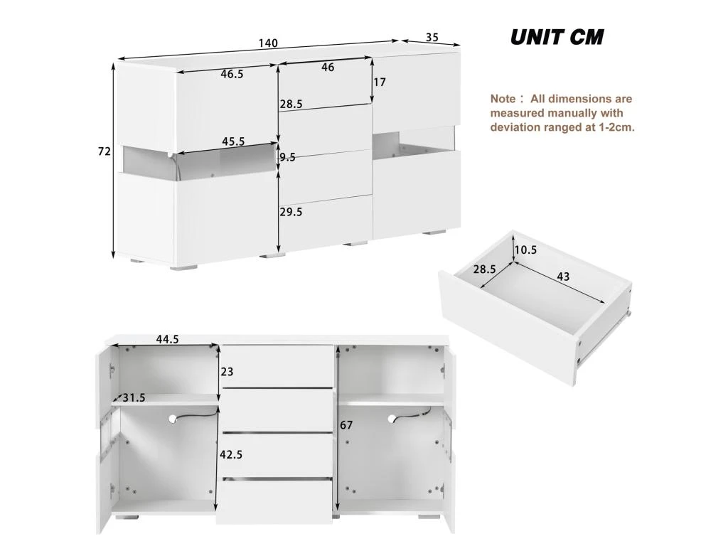Buffet De Rangement Avec 16 Couleurs LED Pour Salon - Blanc 5 Buffet De Rangement Avec 16 Couleurs LED Pour Salon - Blanc – Image 5