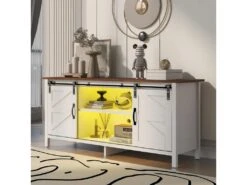 Buffet Avec 2 Portes Coulissantes + Compartiments + LED - étagères Réglables - Marron