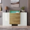 Buffet Avec 2 Portes 3 Tiroirs Et LED - Pour Salon Et Chambre - Naturel & Blanc