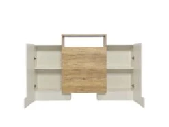Buffet Avec 2 Portes 3 Tiroirs Et LED - Pour Salon Et Chambre - Naturel & Blanc -Mobilier De Restaurant buffet 21026507