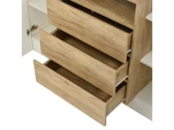 Buffet Avec 2 Portes 3 Tiroirs Et LED - Pour Salon Et Chambre - Naturel & Blanc -Mobilier De Restaurant buffet 21026509