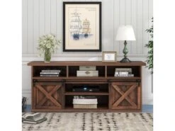 Buffet Avec 2 Portes Coulissantes + Compartiments - étagères Réglables - Marron Foncé