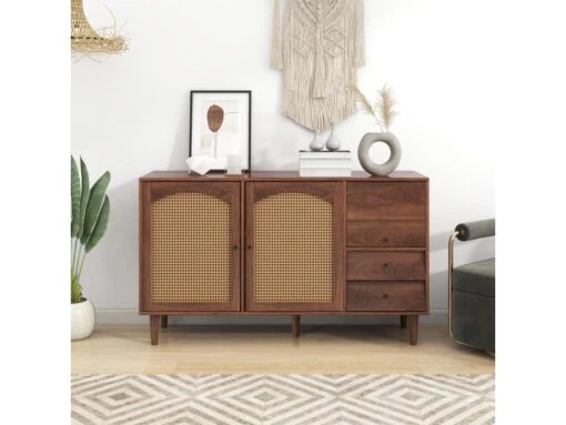 Buffet Avec 3 Portes Et 2 Tiroirs - Portes En Résine Tressée - Style Campagnard - Marron 1 Buffet Avec 3 Portes Et 2 Tiroirs - Portes En Résine Tressée - Style Campagnard - Marron -Mobilier De Restaurant buffet 21268031