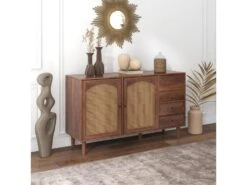 Buffet Avec 3 Portes Et 2 Tiroirs - Portes En Résine Tressée - Style Campagnard - Marron 11 Buffet Avec 3 Portes Et 2 Tiroirs - Portes En Résine Tressée - Style Campagnard - Marron -Mobilier De Restaurant buffet 21268033