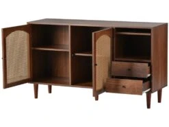 Buffet Avec 3 Portes Et 2 Tiroirs - Portes En Résine Tressée - Style Campagnard - Marron 12 Buffet Avec 3 Portes Et 2 Tiroirs - Portes En Résine Tressée - Style Campagnard - Marron -Mobilier De Restaurant buffet 21268035