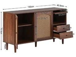 Buffet Avec 3 Portes Et 2 Tiroirs - Portes En Résine Tressée - Style Campagnard - Marron 19 Buffet Avec 3 Portes Et 2 Tiroirs - Portes En Résine Tressée - Style Campagnard - Marron -Mobilier De Restaurant buffet 21268049
