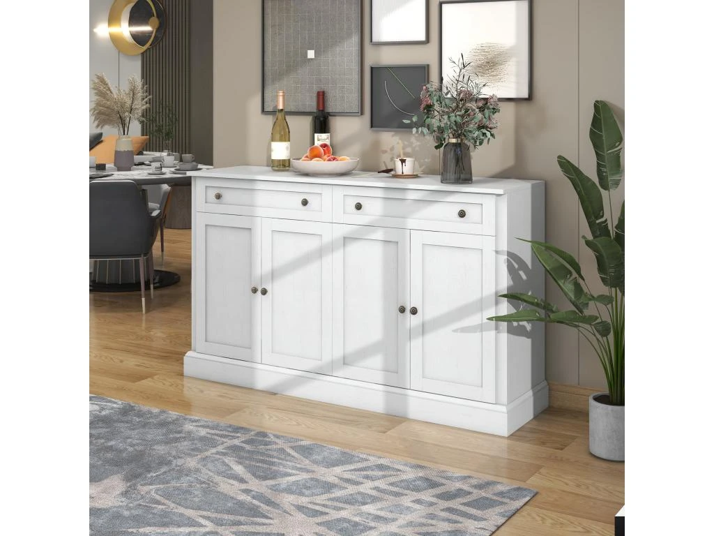 Buffet Avec 4 Portes Et 2 Tiroirs - Bois - Hauteur 150cm - Blanc 1 Buffet Avec 4 Portes Et 2 Tiroirs - Bois - Hauteur 150cm - Blanc