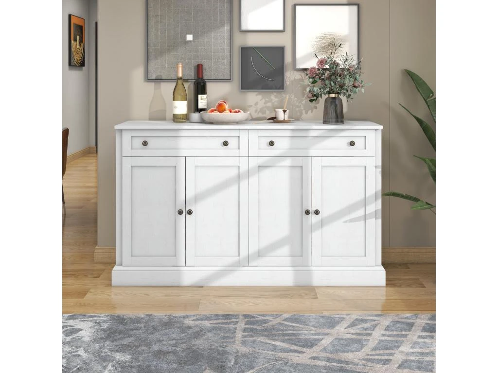 Buffet Avec 4 Portes Et 2 Tiroirs - Bois - Hauteur 150cm - Blanc 2 Buffet Avec 4 Portes Et 2 Tiroirs - Bois - Hauteur 150cm - Blanc – Image 2