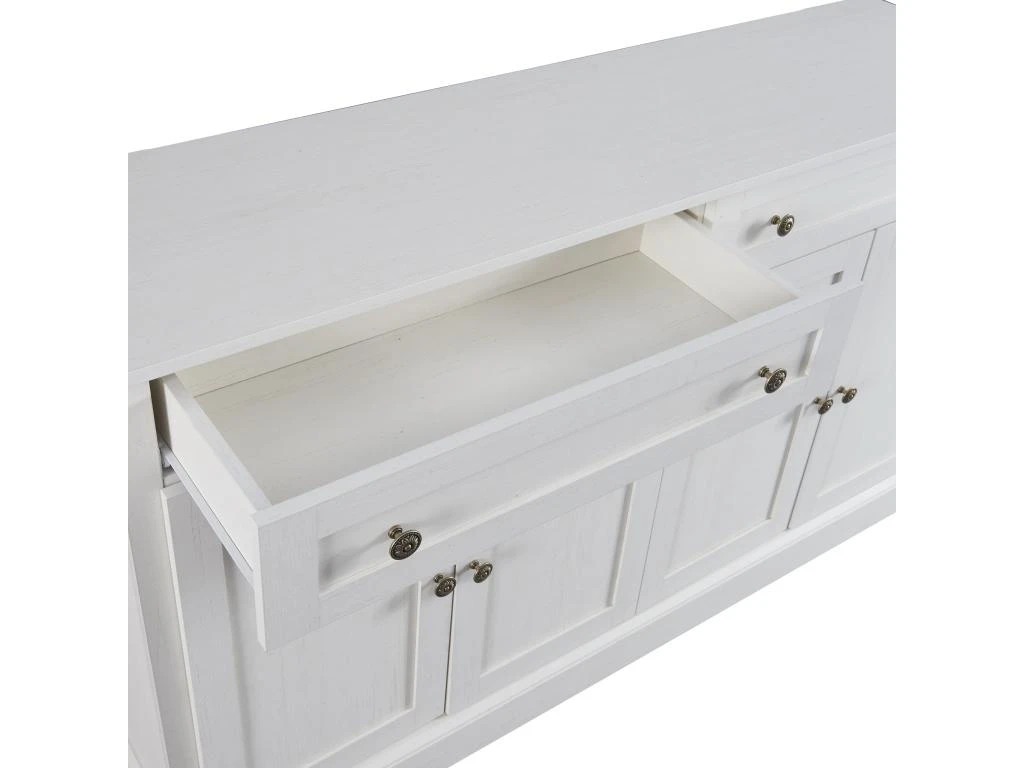 Buffet Avec 4 Portes Et 2 Tiroirs - Bois - Hauteur 150cm - Blanc 4 Buffet Avec 4 Portes Et 2 Tiroirs - Bois - Hauteur 150cm - Blanc – Image 4