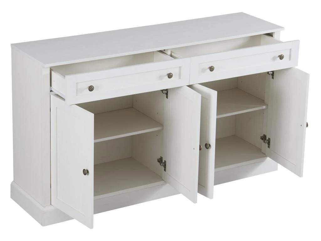 Buffet Avec 4 Portes Et 2 Tiroirs - Bois - Hauteur 150cm - Blanc 8 Buffet Avec 4 Portes Et 2 Tiroirs - Bois - Hauteur 150cm - Blanc – Image 8