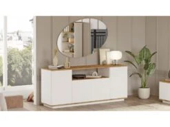 Buffet Avec 4 Portes Et Etagères - Venprodin - 180Cm Pin-Blanc -Mobilier De Restaurant buffet 21306787