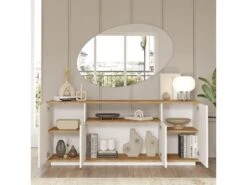 Buffet Avec 4 Portes Et Etagères - Venprodin - 180Cm Pin-Blanc -Mobilier De Restaurant buffet 21306789