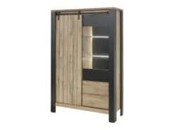 Argentier 2 Portes à LED Chêne Miel/Noir - ADRIEN -Mobilier De Restaurant buffet 21738499