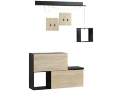 Organisateur D'entrée 5 éléments CALMS Aspect Chêne Clair Et Noir