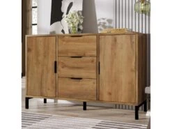 Buffet Avec 2 Portes + 3 Tiroirs + étagères Réglables - Naturel