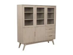 Martha Vitrine Avec 3 Portes Vitrées, 2 Portes En Bois Et 4 Tiroirs, Chêne.