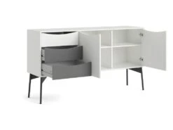 Fur Buffet Avec 2 Portes Et 3 Tiroirs, Blanc Mat / Gris. -Mobilier De Restaurant buffet 22086291