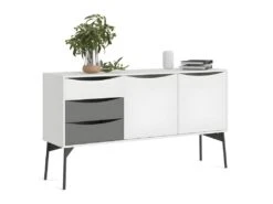 Fur Buffet Avec 2 Portes Et 3 Tiroirs, Blanc Mat / Gris. -Mobilier De Restaurant buffet 22086293