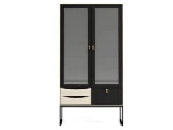 Strive Armoire Vitrine 2 Portes Vitrées, 3 Tiroirs, Noir Mat, Finition Structure Chêne. -Mobilier De Restaurant buffet 22086851